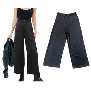 Urban Outfitters Black Satin High Waisted Wide Leg Flare Pants Size Medium
